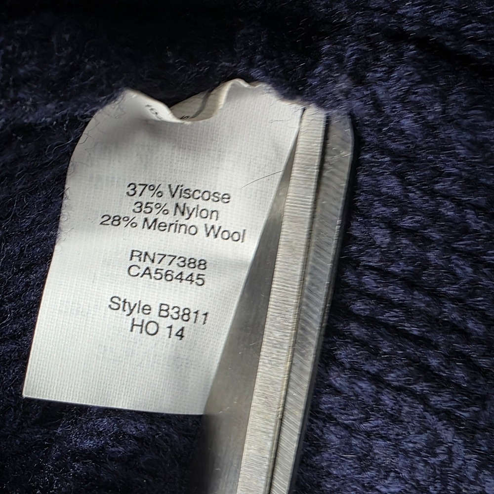 J.Crew Factory Sweater Womens‎ Medium Merino Wool Navy Blue Beaded Cable Knit - Picture 16 of 16